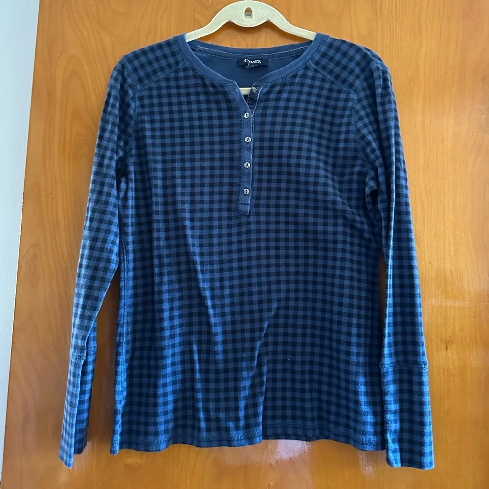 Chaps Checkered Black and Blue Top - Picture 1 of 5